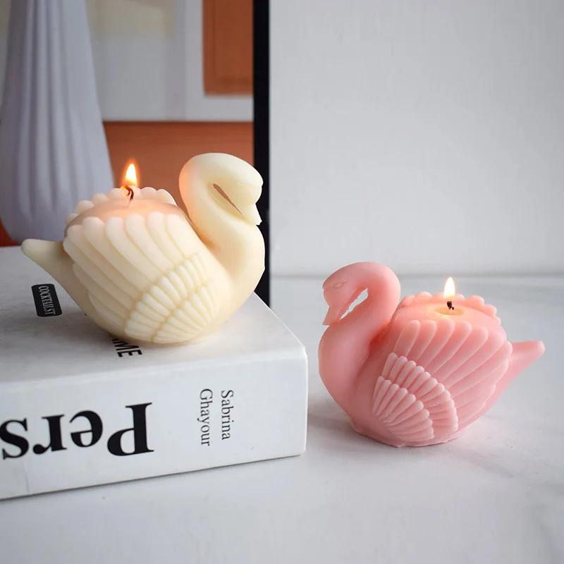 New White Swan Silicone Candle Mold Soap Resin Gypsum Mould Animal Bird Chocolate Cake Making Set Wedding Decor Gifts