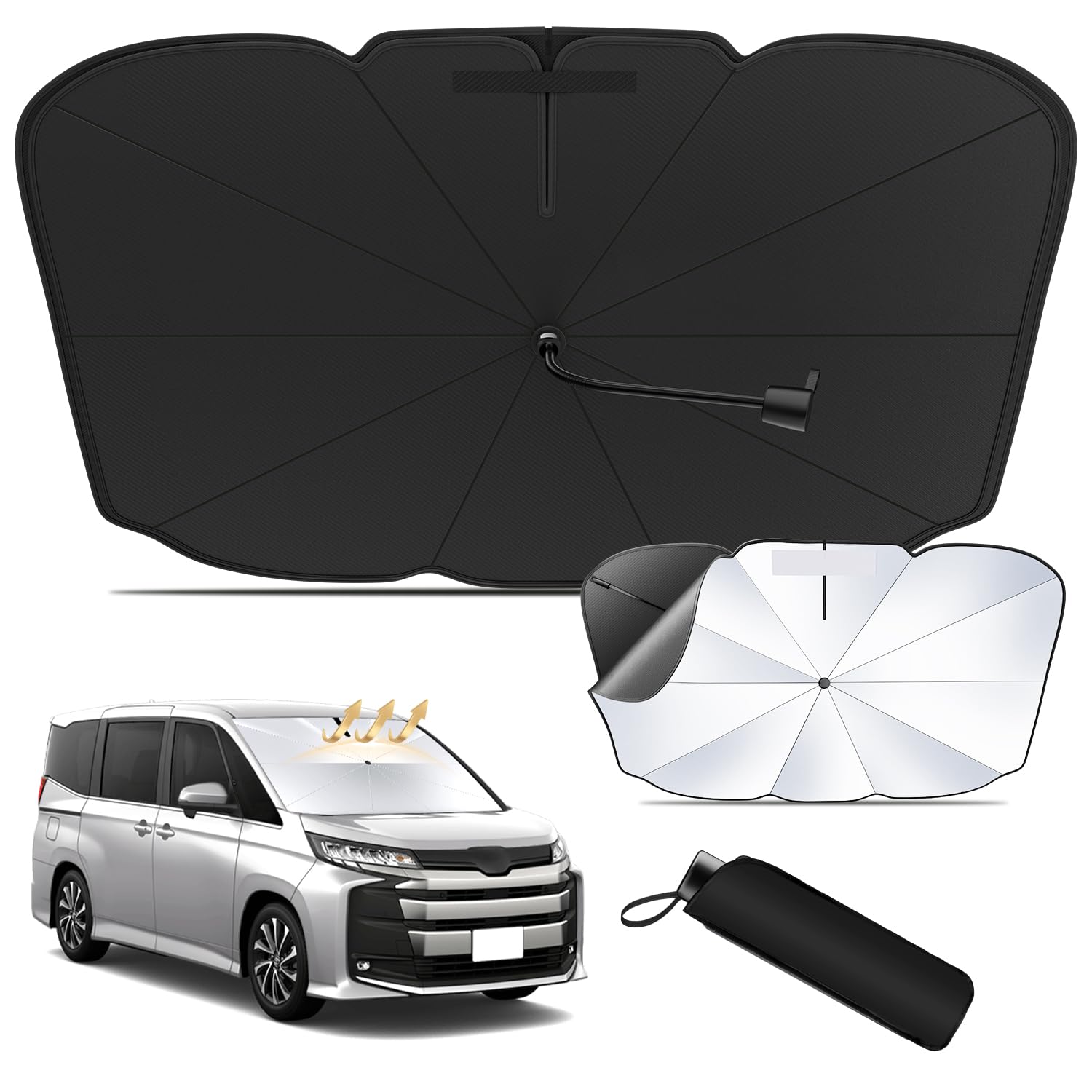 

Зонт для автомобиля Cartist для малолитражных автомобилей и складной зонт от солнца 10 см, совместимый с большинством гибких зонтов, 10 компактных чехлов для хранения, конфиденциальность чёрный