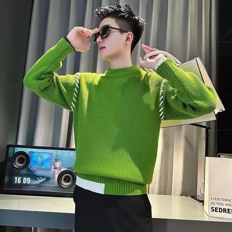 

Весна 2024 мужской свитер пэчворк разных цветов приятная для кожи ткань модный универсальный топ повседневная рубашка с длинными рукавами 3XL зелёный