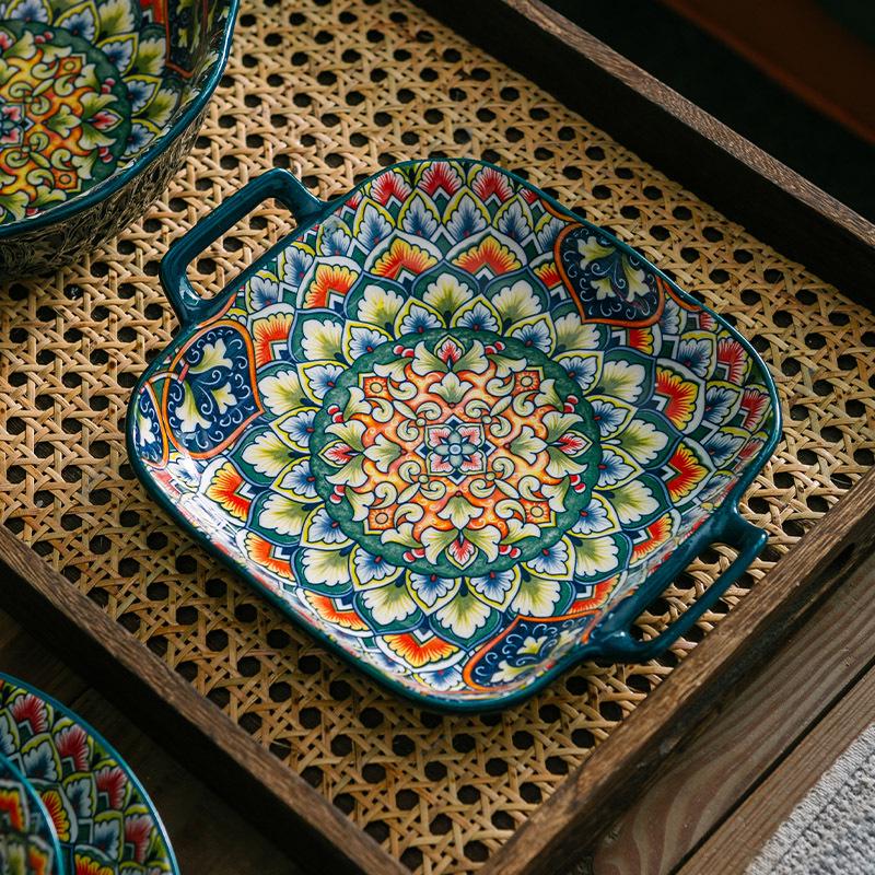 European Bohemian Ceramic Noodle Bowl and Plate Set - Creative Tableware with Unique Design