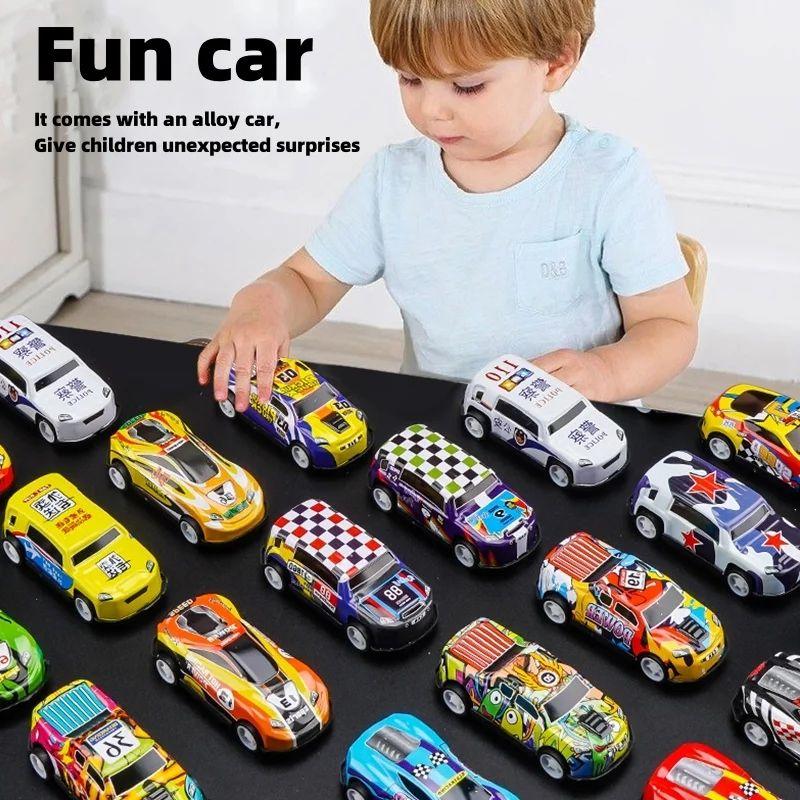 Kids Alloy Pull Back Car Toys Mini City Cartoon Inertia Racing Car Model Diecast Vehicle For Boys Girls Birthday Xmas Gift Bag