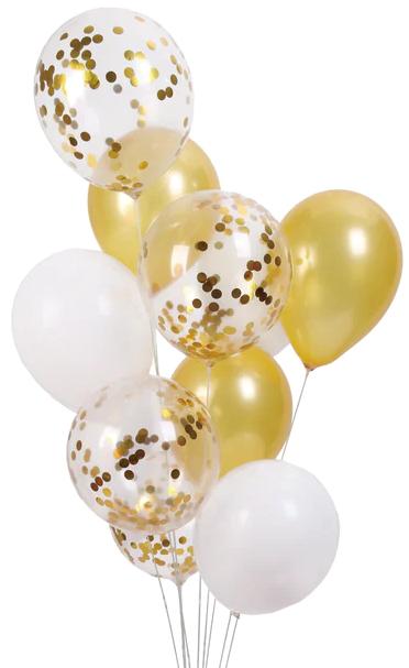 Balloons White Gold Confetti Mix Communion 10 Pcs