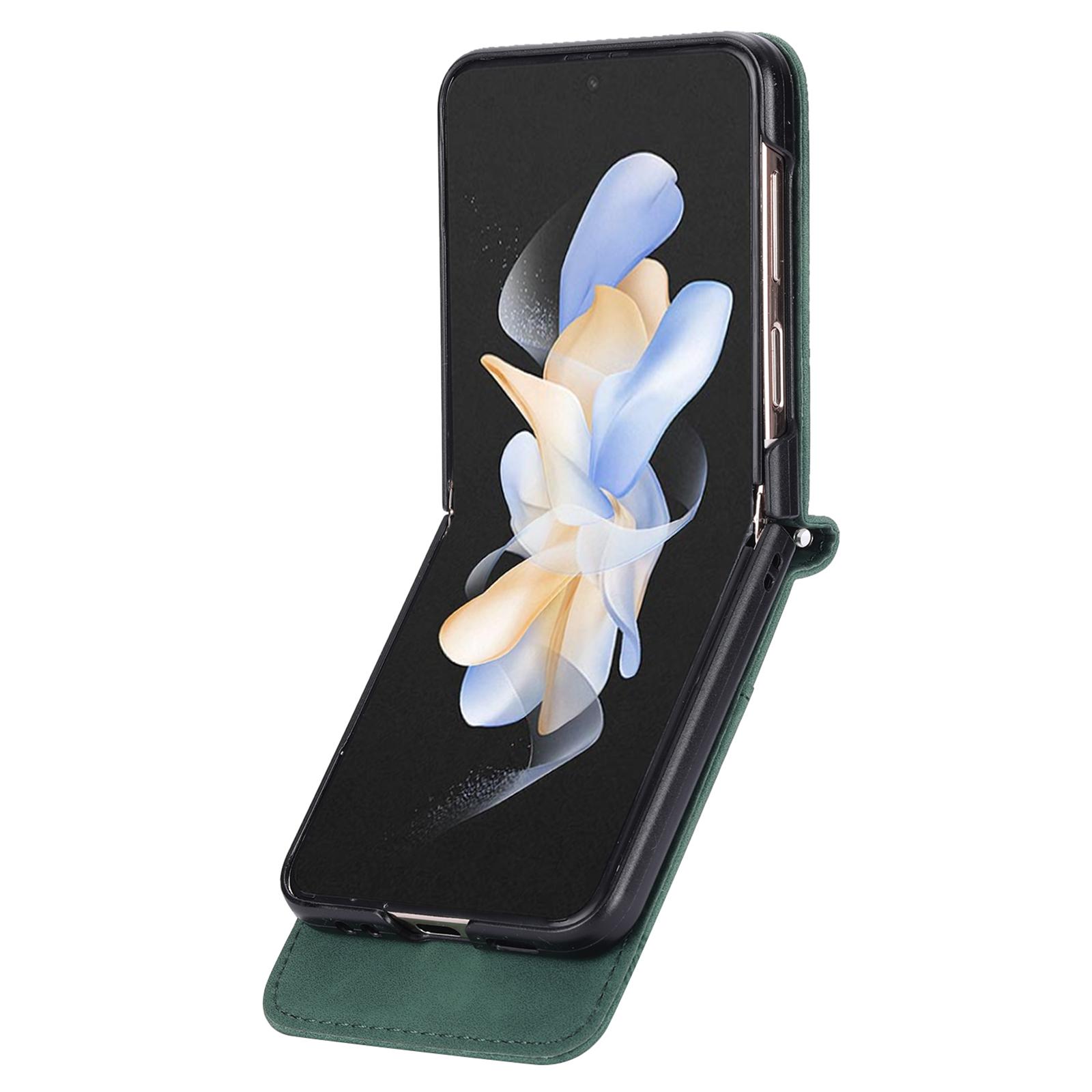 

DIERFENG DF-03 For Samsung Galaxy Z Flip6 5G Card Slot Case Lines Imprinted Phone Cover Black