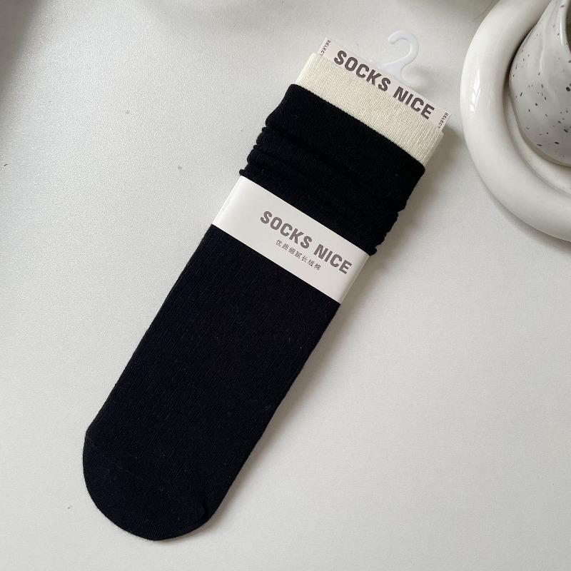 Spring and Autumn Children's Sock Set - Mid-length Double-cuffed Multi-color Plaid Socks, Gray Fake Two-piece Long Socks, Pure Cotton, Bone-free Socks