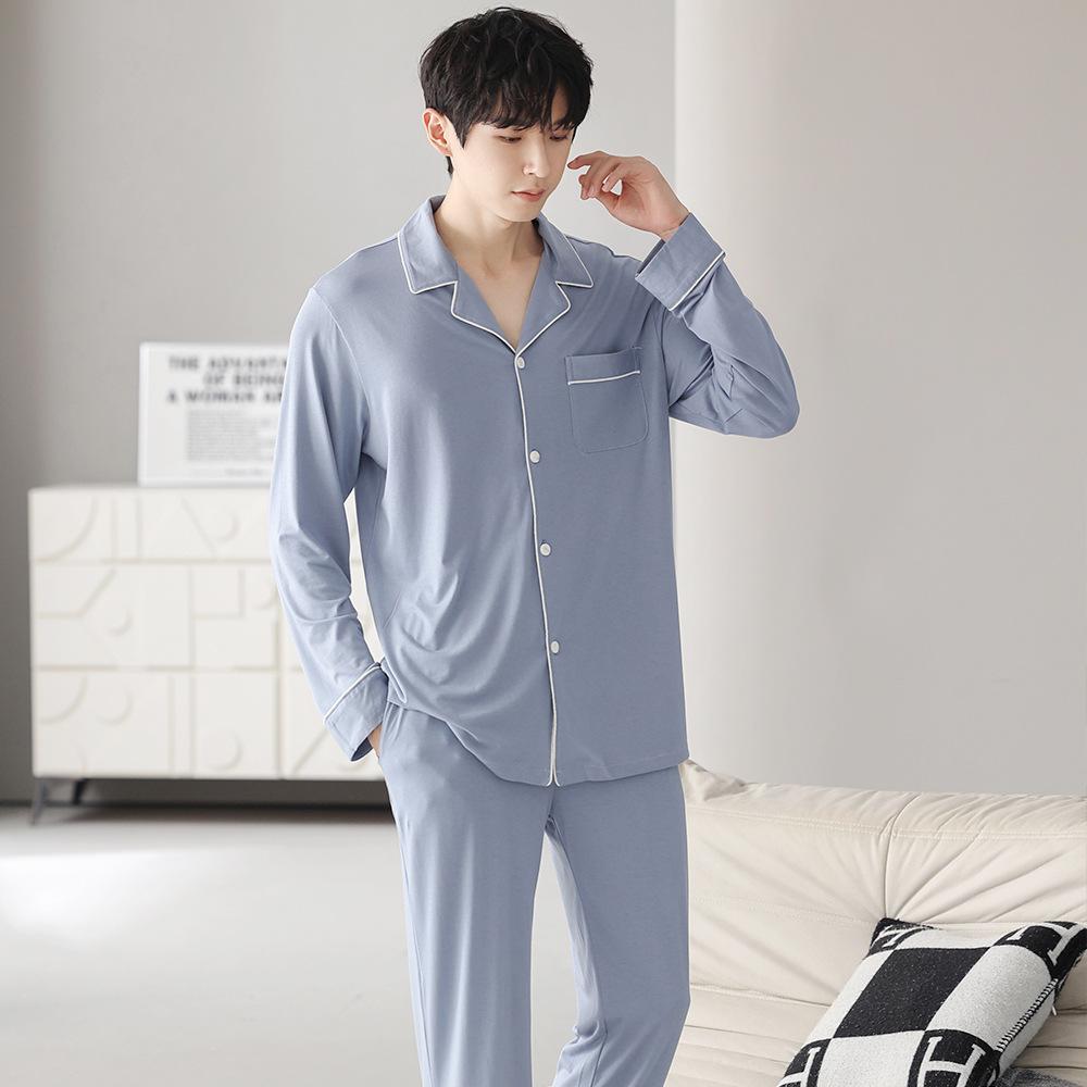 Herbst Pyjamas Sets Männer Langarm Modal Baumwolle Dünne Teenager Jungen Frühling Outwear Hause Tuch Anzug Nachtwäsche Männlich