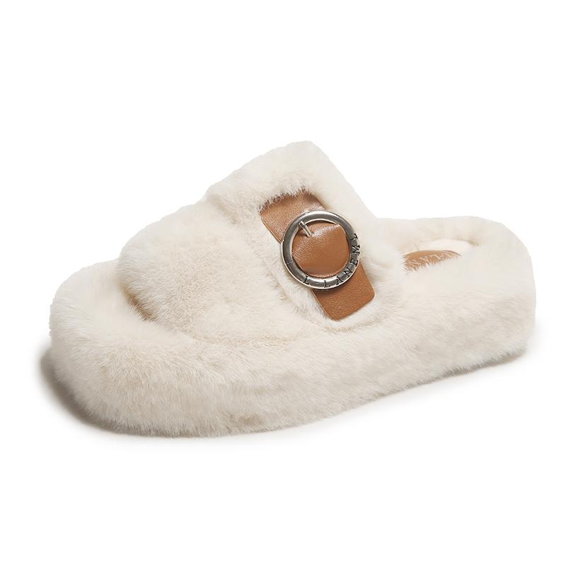 Fashion Women House Slippers 2025 New Designer Plush Slippers Summer Home Furry Fur Slides Women Luxury Slip on Platform Shoes Female
