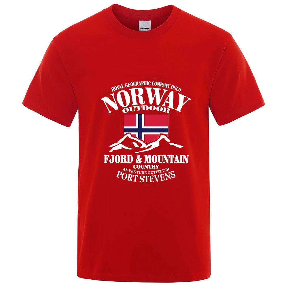 Norwegen Flagge Fjord Berg 2025 Neu Unisex Normal Dünn Kurzarm Sport Schnelltrocknend T-Shirt Fitness Atmungsaktiv Vielseitiges Oberteil