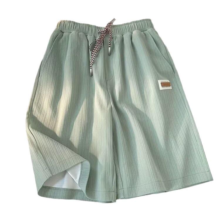Men's Ice Silk Summer Pajama Shorts - Trendy, Versatile, Over-the-Knee, Solid Color, Loose Fit Hong Kong Style Casual Pants