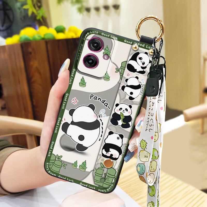 Phone Holder Wrist Strap Phone Case For MOTO G55 5G Fashion Design Wristband Panda Kickstand Cute Soft case Anti-dust