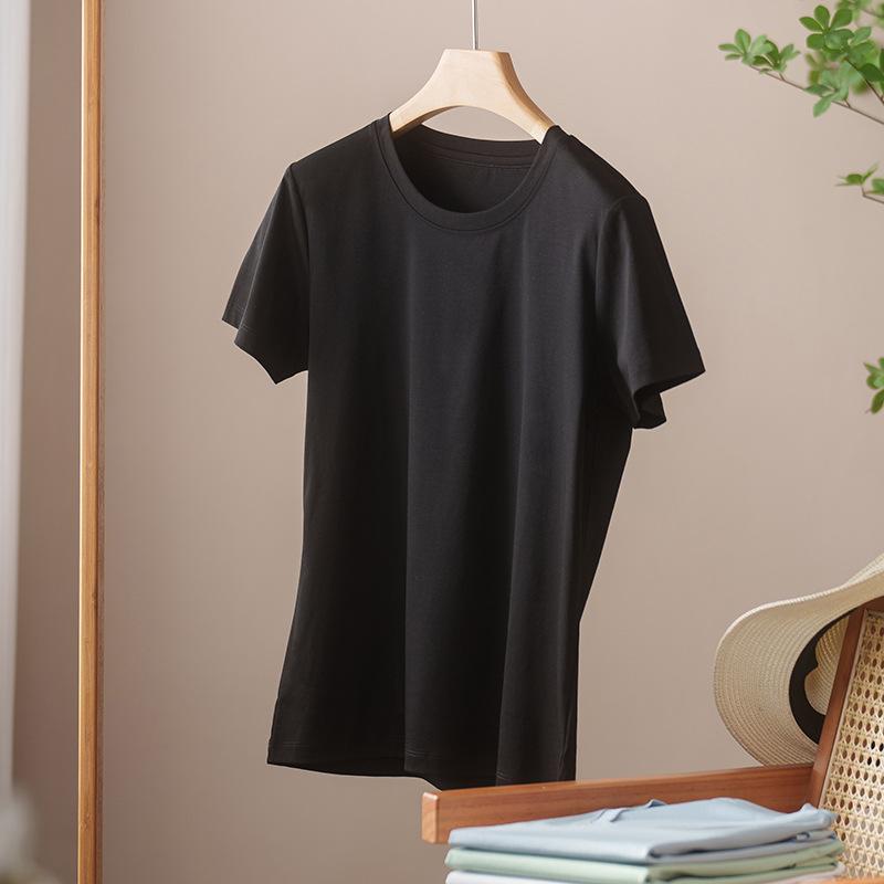 Rundhals Kurzarm Damen Sommer Neueste Trendige Vielseitiges und Bequemes T-Shirt Langgewaschenes Baumwoll Oberteil Ohne Verformung