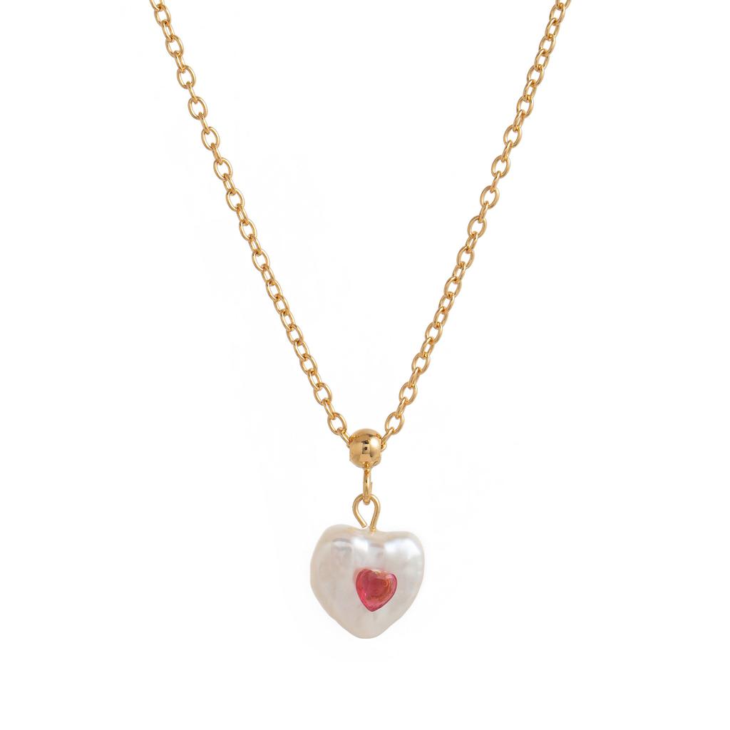 Niche Women'S Pearl Love Pendant Necklace Colored Zircon Temperament Diamond-Set Heart-Shaped Cold Wind