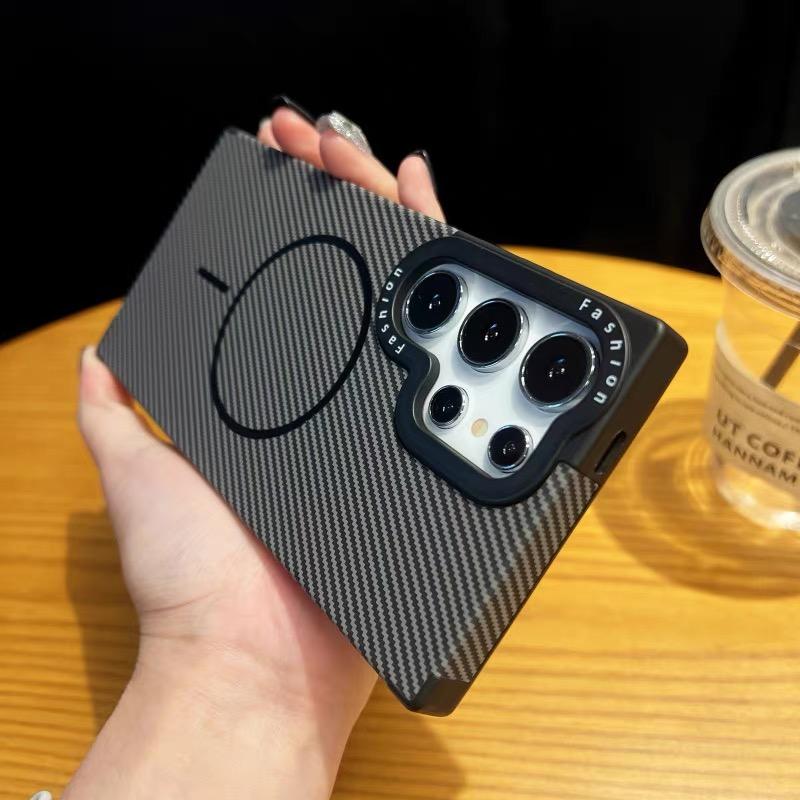 Premium Carbon Fiber Magnetic Case for Samsung Galaxy S25 S24 S23 S22 Ultra Plus Mag-safe Charging Reinforced Protection Cover