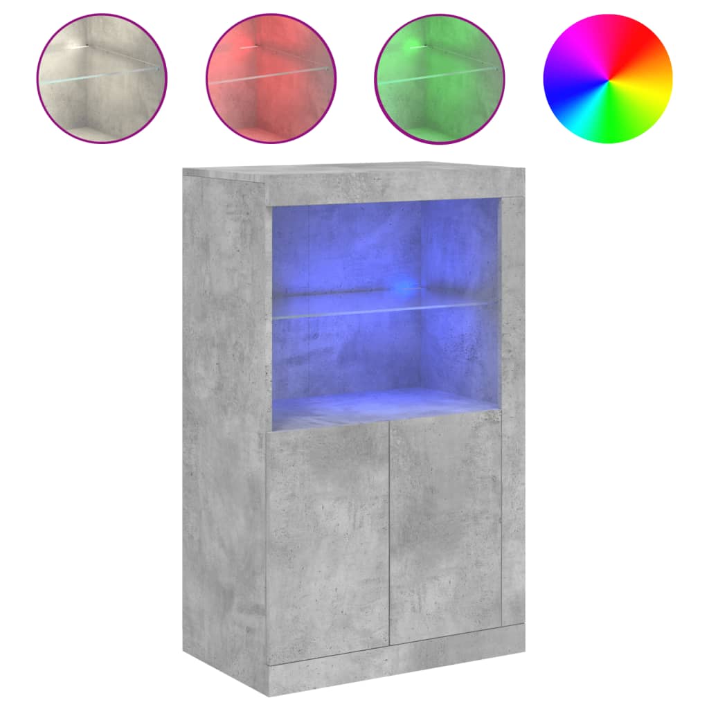 Side Table with LED Lights Concrete Grey Particleboard