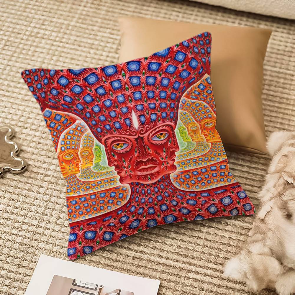 

A-Alex Grey Trippy Psychedelic Pillow Case Anti-dustmite Invisible zipper Sofa Bed 16x16Inch