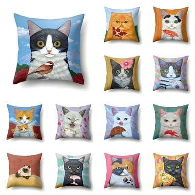 Cute Cat Animal Print Pattern Cushion Cover Home Living Room Sofa Bedroom Decoration Throw Pillow Pillow Cover 45x45cm
