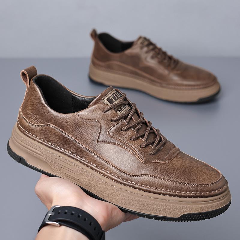 Fashion Men's Shoes 2024 Autumn New British Outdoor Fashion Casual Leather Shoes Men's Autumn Thick-soled Black Work Shoes Size 38-43