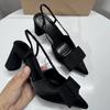 Pointed Toe Women Shoes Woman 2025 Spring Black Retro Bow Decoration High Heels Shallow Slingbacks Elegant Ladies Pumps