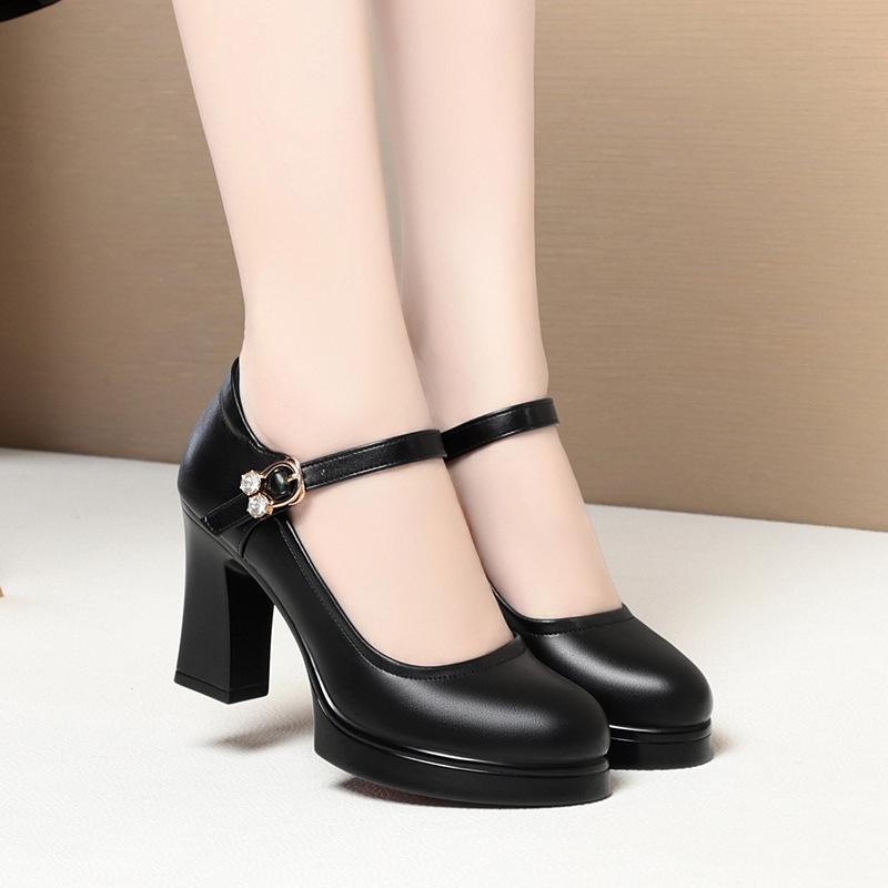 Waterproof Platform High Heel Round-Head Summer Model Training Special Catwalk Work Single Shoes Elegant Simple Black Autumn