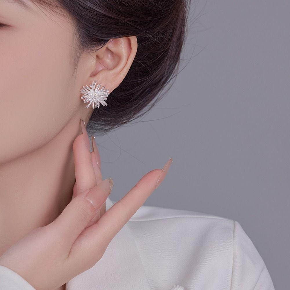 Elegant Metal Stud Earrings Zircon Geometric Flower Earrings Fireworks Shape Earrings  Party