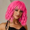 Short Pink Wigs for Women Short Wavy Light Pink Wigs with Bangs