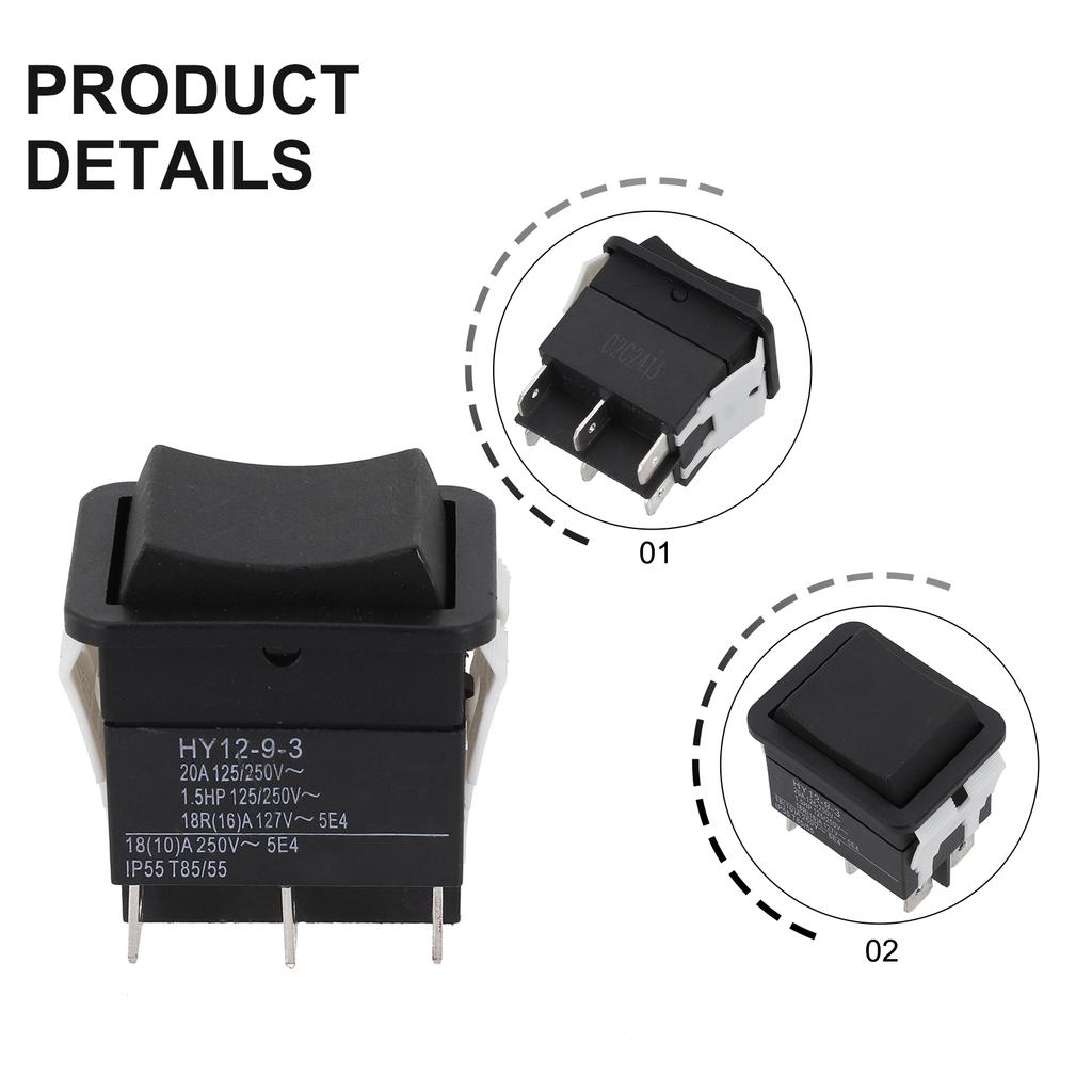 Für HY12-9-3 Ein Aus Ein Kippschalter 125/250V 18/20A Druckschalter 6 Pins Kippschalter Selbstrückstellend Sperrfreier Schalter