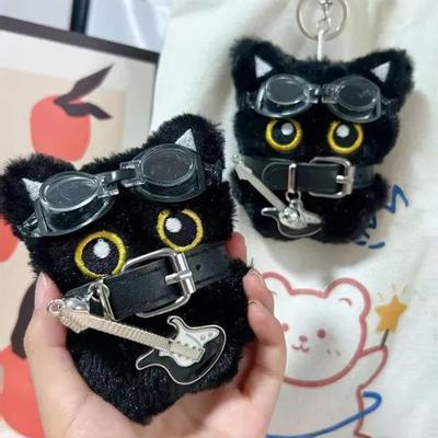 Punk Style Black Cat Keychain Plush Black Cat Doll Toy Keychain Bag Pendant Charms Car Keyring Accessories For Women Couples