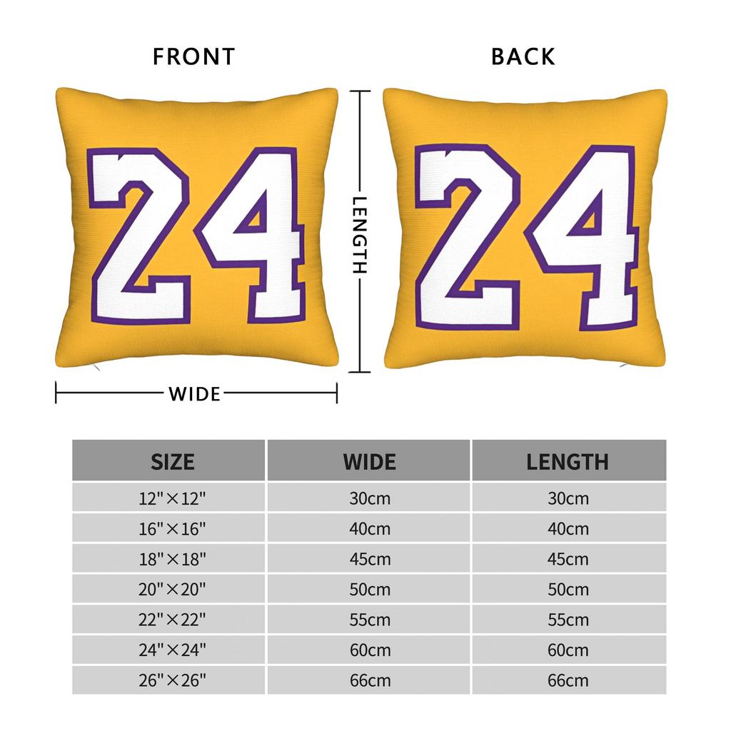 Cosplay Costume Basketball Number 24 23 8 Square Pillow Cases Cushion Cover Custom Decorative Pillowcase for Car 45*45cm