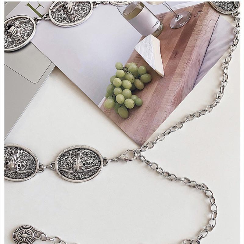 Vintage Y2K Punk Corset Waistband Silver Chain Belt with Sun Bull Coins Design Fashionable Designer Accessory for Women