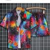 Classic Comfortable Tie-dye Watercolor Ink Color 3D Print Shirt +Shorts Two Piece Set Short Sleeve Flip Collar Shirts Half Pants