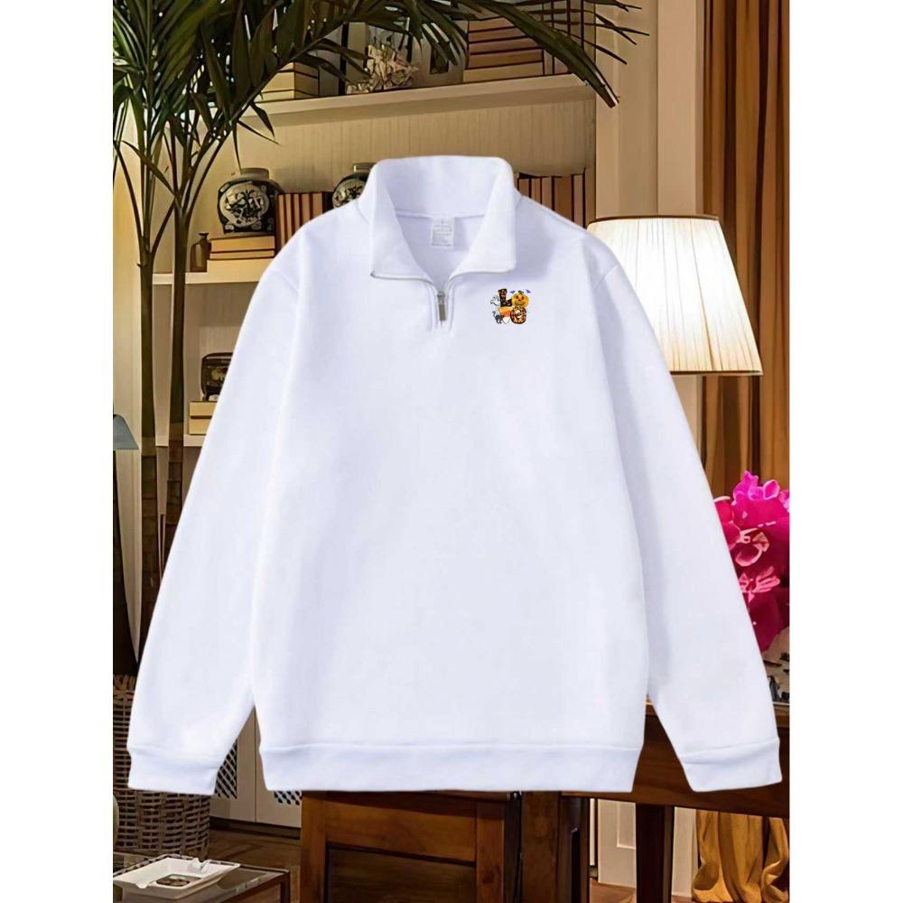 Men's Geometric Half Zipper Sweatshirt - Loose Fit Round Neck Sweatshirt with LOVE Print, Autumn/Winter Casual Sweater