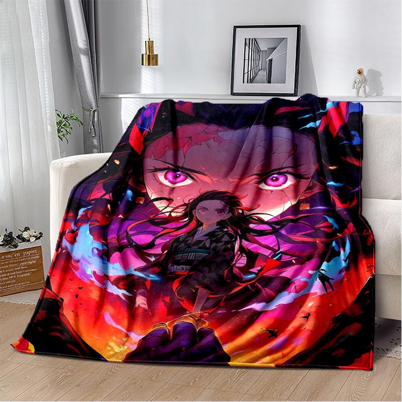 D-Demon Slayer Anime Blanket Sofa Office Nap Cover Blanket Kamado Nezuko Air Conditioning Blanket Soft and Warm