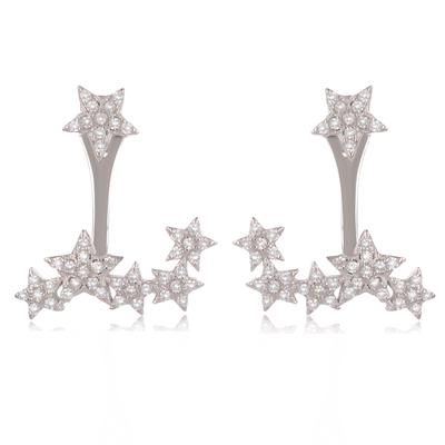 [Q2941] - Silver Lobe Outline Earrings 'Stars' Silver White (rhodium-plated) - 20x17 Mm
