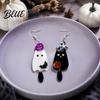 Decorative Wizard Hat Earrings 1 Pair Acrylic Halloween Earrings Black White Ghost Drop Dangle with Cat Witch Bat Pumpkin Gothic Jewelry Accessories