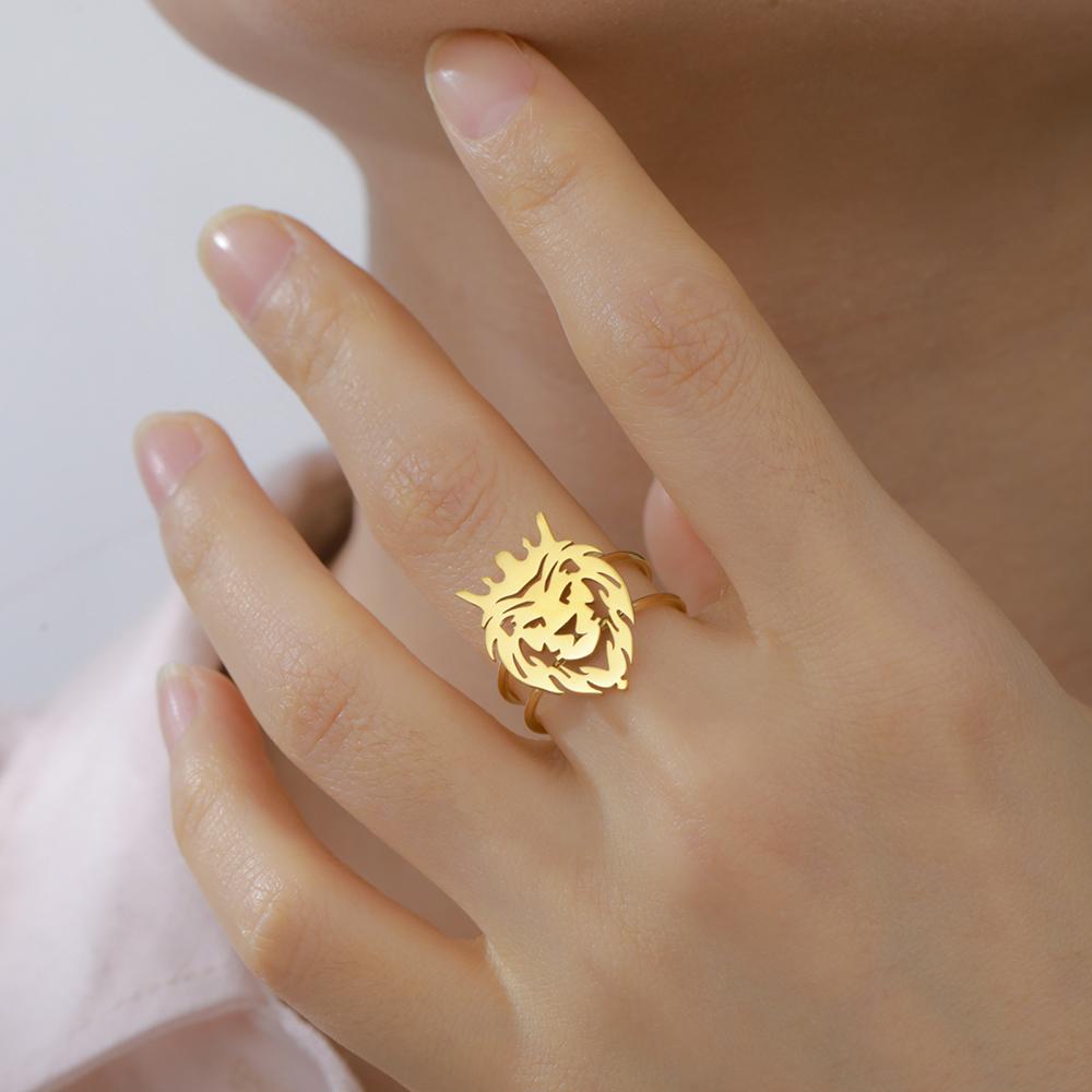 Dawapara Lion Head Ring Adjustable Norse Animal Totem Ring Strength Talisman Wedding Band Stainless Steel Jewelry