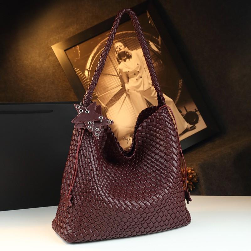 Woven Leather Bucket Bag Women Large