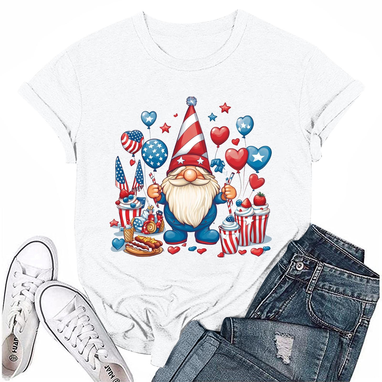 

Женская повседневная футболка с круглым вырезом и коротким рукавом с принтом «День независимости» XL белый