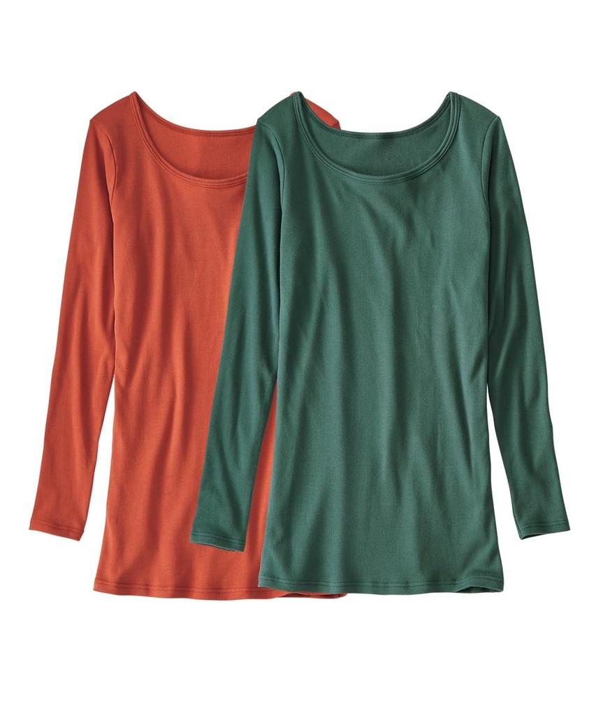 Nissen Warm Core Cotton Cotton Long Sleeve Inner UV Brick Moss Size LL 100% Shirt, 2-Pack (Moisture-Wicking, Heat-Generating, Protection), + Green,