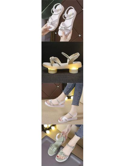 2025 Women's Versatile Korean-Style Rhinestone Flat Sandals with Soft, Non-Slip Sole.