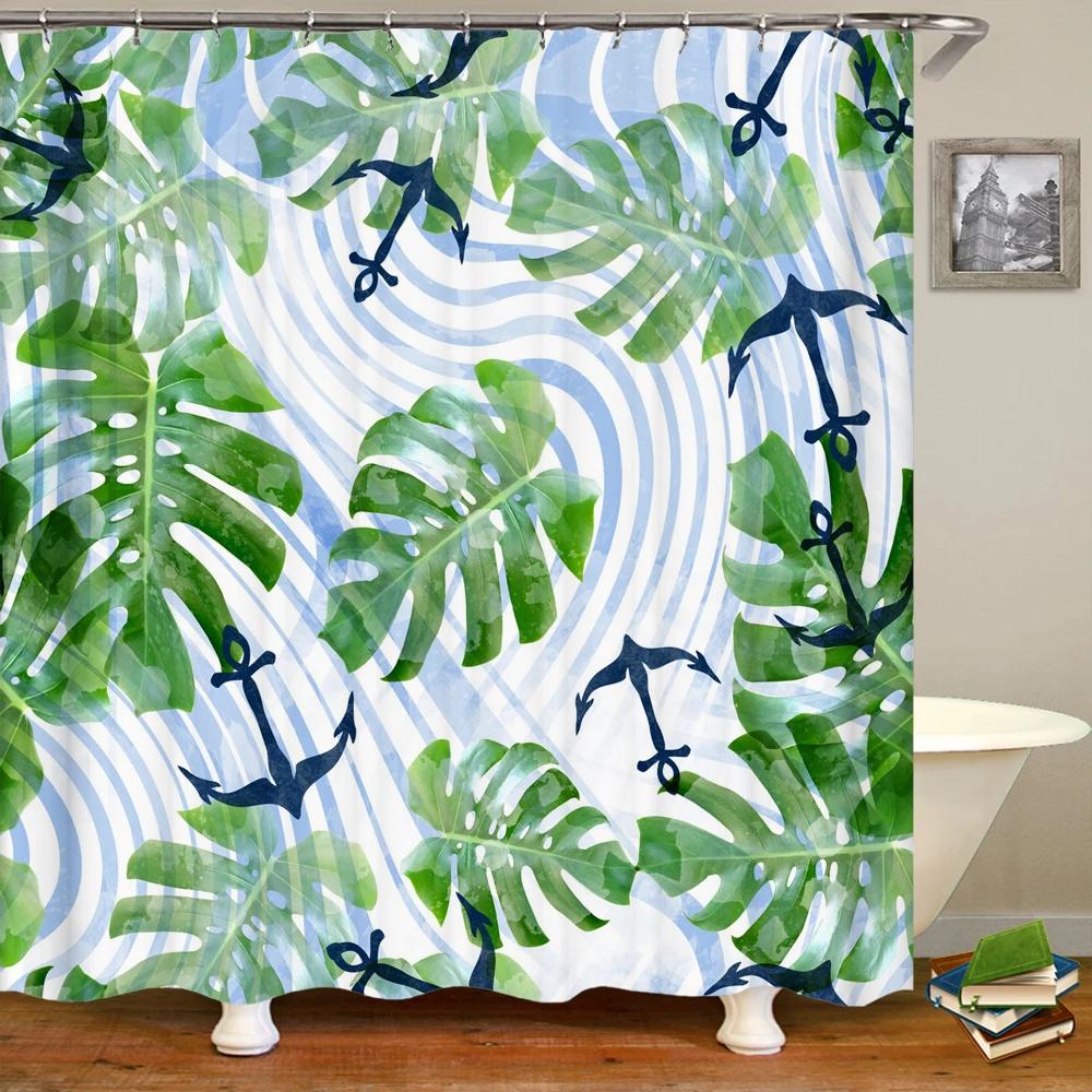 Green Plant Leaves Printed Shower Curtains Waterproof Polyester Curtain with Hook Decoration Bathroom Curtains 3D Shower Curtain