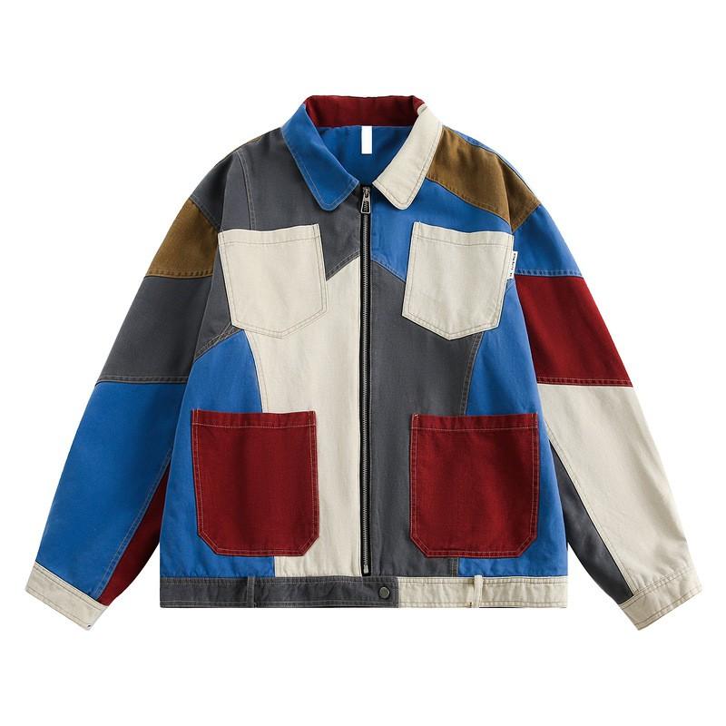 Unisex Vintage Patchwork Jacket Oversized Streetwear