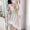 1011 spring, summer and autumn new ice silk sexy pajamas women's pure desire lace high waist and thin hanging skirt with chest pad nightgown