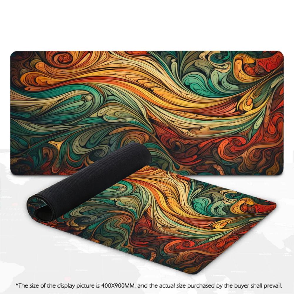 Buntes Spiral-Abstraktkunst-Gaming-Mauspad XXL Gebogene Schreibtischmatte Rutschfeste Gummi-Tastaturmatten für Gamer Laptop Tisch