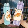 1PC Chubby Cat Holding Fish 750ml Color Plastic Sports Water Bottle Leakproof Flip Straw Lid Suitable for Sports Office Home Use