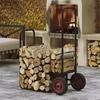 Wood-Burning Vertical Hand Cart Indoor/Outdoor Firewood Rack Storage and Transport Cart Heavy-Duty Steel with Wheels