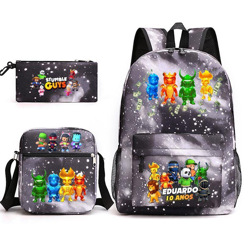 Large Capacity Schoolbag with Shoulder Strap; Student Three-piece Pencil Case Set