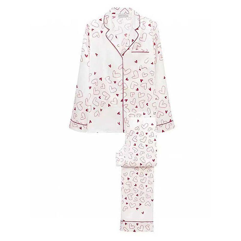 

Weijia Artificial Silk Silks and Satins Pajamas Women s Suit Spring and Summer Red Pink Family Heart Long Sleeves Pants Thin Homewear baby Heart(Long sleeves pants) L(65.00kg)