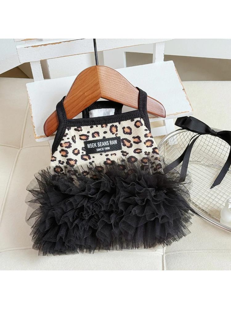 Fashion Leopard Dog Dress with Tulle Skirt Cute Pet Princess Outfit for Small Breeds Party Photoshoot Daily Wear