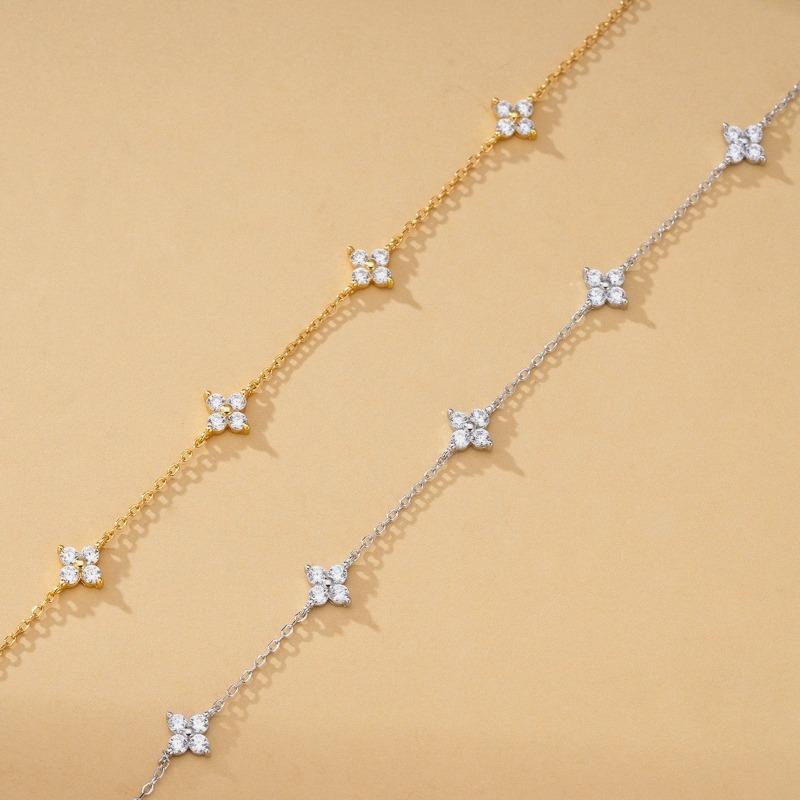 925 Silver Plated Cubic Zirconia Four Leaf Clover Bracelet for Women Adjustable Chain Jewelry 18k Gold Plated Fashion Accessory