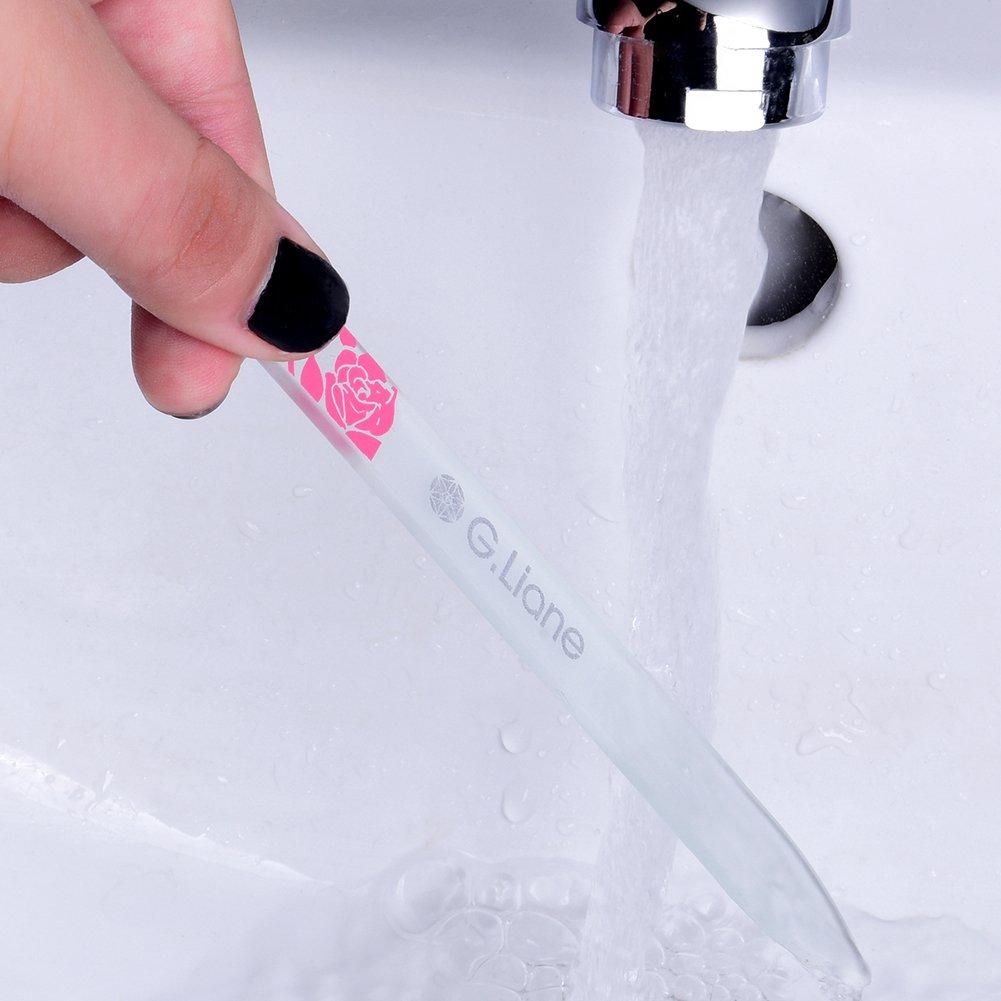 Glass Nail Professional Crystal Glass Nail File with Etched Glass Nail File for Manicure G.Liane File, Case, Double-Sided (Rose Pink)