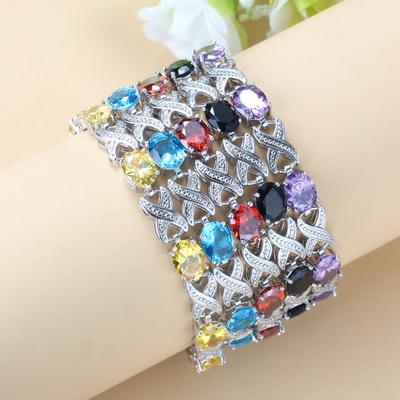 Bridal Wedding Jewelry Natural Colorful Cubic Zirconia Adjustable Length Link Bracelet Bangle For Women Gift